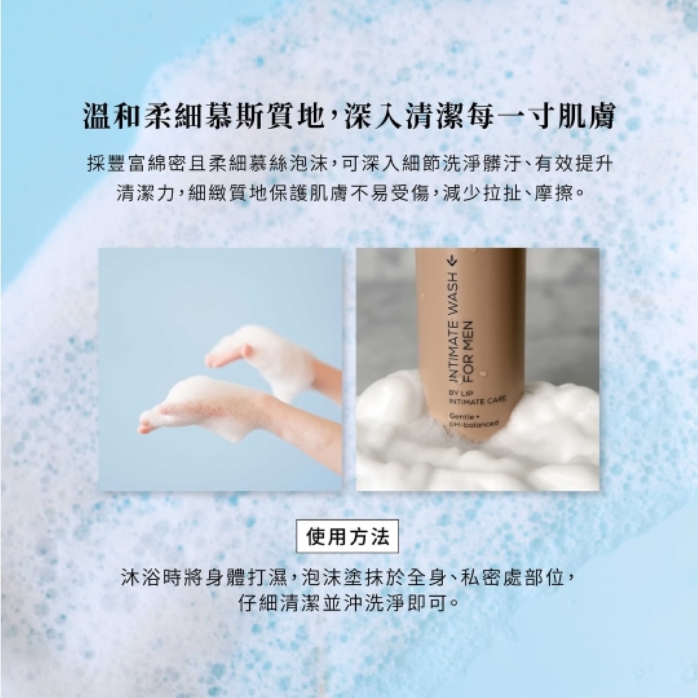 【全館2件85折】LIP Intimate Care 男士私密平衡清潔慕斯150ml(瑞典私密護理/溫和弱酸性/保濕潔淨/天然清香)